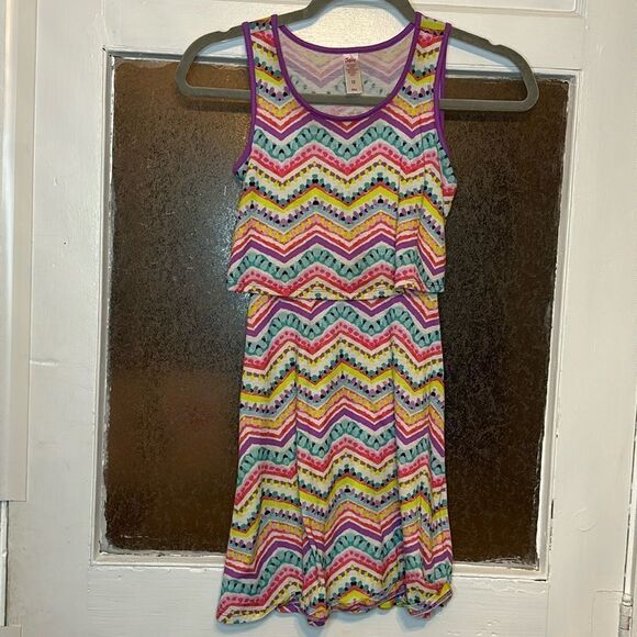 Justice Girls Sleeveless Multicolored Zig Zag Striped Casual Dress Size 12 - Picture 1 of 6